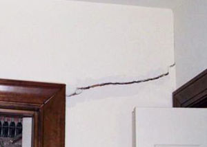 A large drywall crack in an interior wall in Westfield